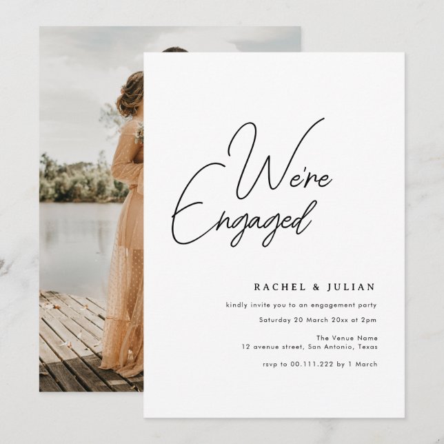 we are engaged simple photo engagement invitation (Front/Back)