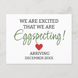We are excited that we are eggspecting pregnancy postcard