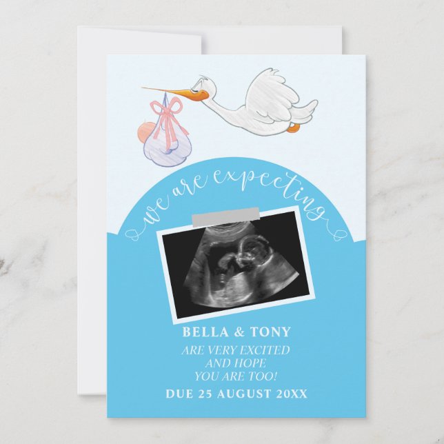 We Are Expecting Blue Pregnancy Sonogram Card (Front)