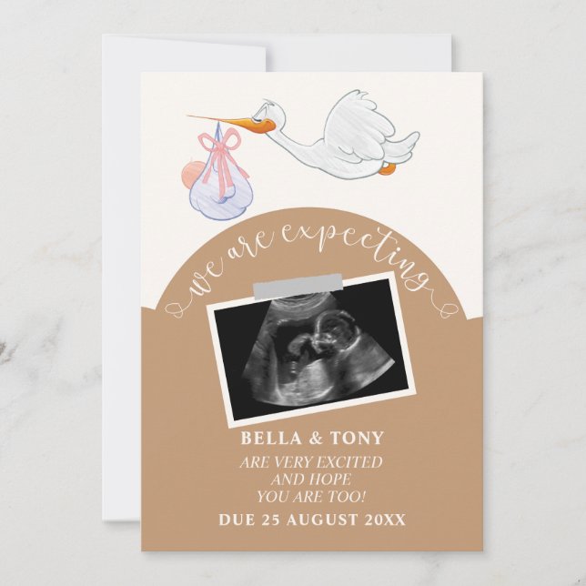 We Are Expecting Brown Pregnancy Sonogram Card (Front)