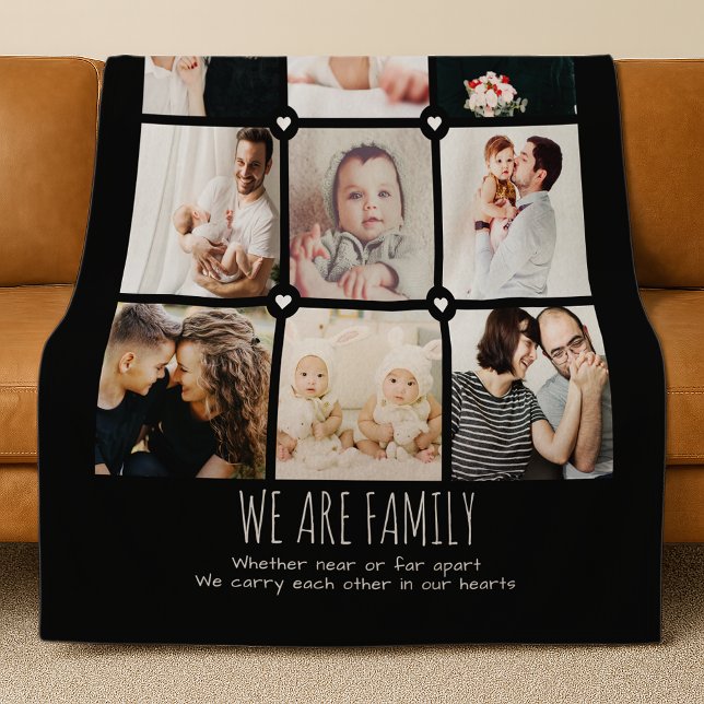 We Are Family Custom Text 9-Photo Collage Fleece Blanket (Creator Uploaded)