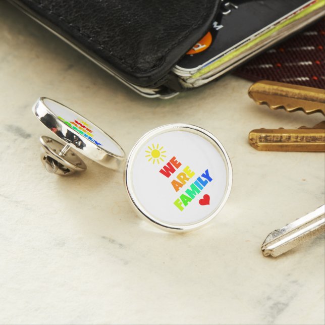 We Are Family Rainbow Sunshine Adoption Design Lapel Pin (In Situ)