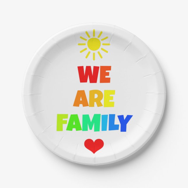We Are Family Rainbow Sunshine Adoption Design Paper Plates (Front)