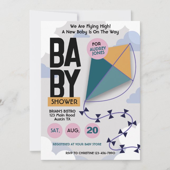 We Are Flying High Cute Kite Baby Shower Invitation (Front)