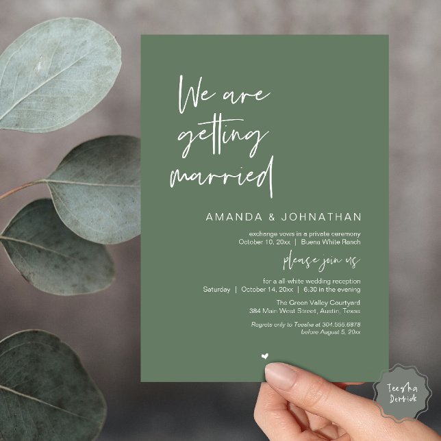 We are getting married, Modern Wedding Celebration Invitation (Modern Minimal Reception, We are getting married Invitation Card in Sage Green)