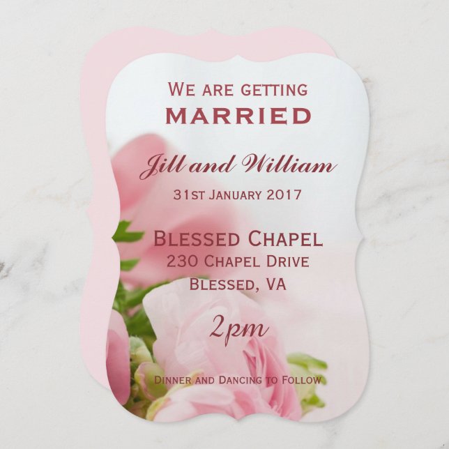 We are getting married Pink roses Wedding Invitation (Front/Back)
