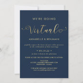 We Are Going Virtual Navy & Gold Wedding Photo Invitation (Front)
