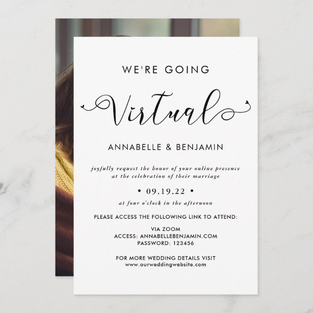 We Are Going Virtual Wedding Photo Invitation (Front/Back)