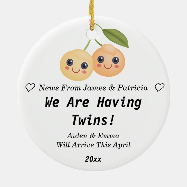We Are Having Twins! Peach Pregnancy Announcement  Ceramic Ornament (Back)