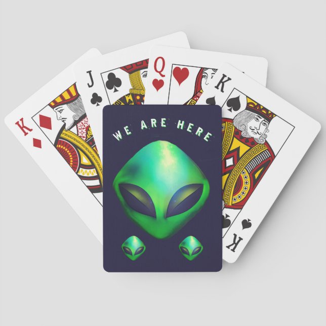 "We Are Here" Green Alien head Poker Cards (Back)