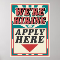 We are hiring apply here poster vintage retro
