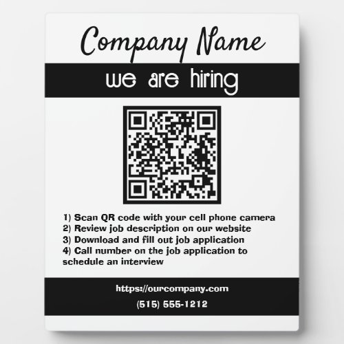 We Are Hiring QR Code Sign For Business Plaque