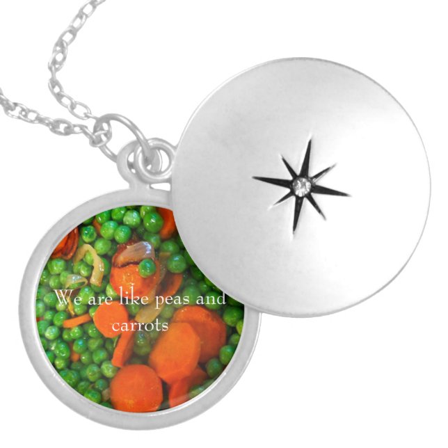 We Are Like Peas and Carrots Silver Plated Necklace (Front)