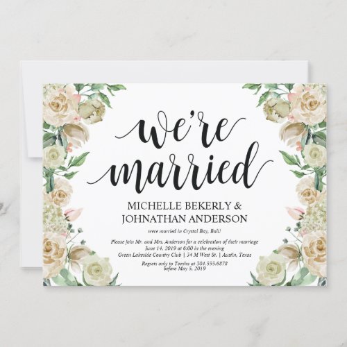 We are married Elopement Reception Invitation Card