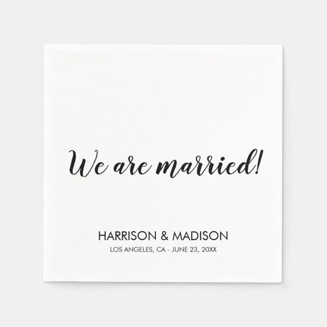 We are married stylish script modern wedding napkins (Front)