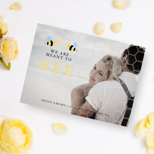 We Are meant To Bee Quote Funny Two Bees Wedding Announcement Postcard (Creator Uploaded)
