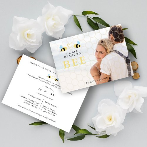 We Are meant To Bee Quote Funny Two Bees Wedding  Invitation