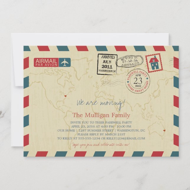 We Are Moving Airmail | Farewell Party Invitation (Front)