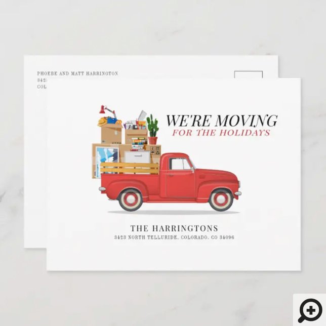 We Are Moving Red Truck Change of Address Announcement Postcard (Creator Uploaded)