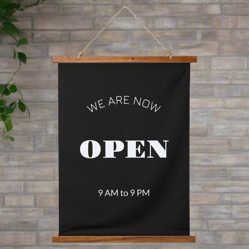 We Are Now Open Black  White Business Hour Sign Hanging Tapestry