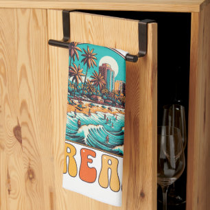 We Are on a Break Retro Tropical Beach Vacation De Kitchen Towel