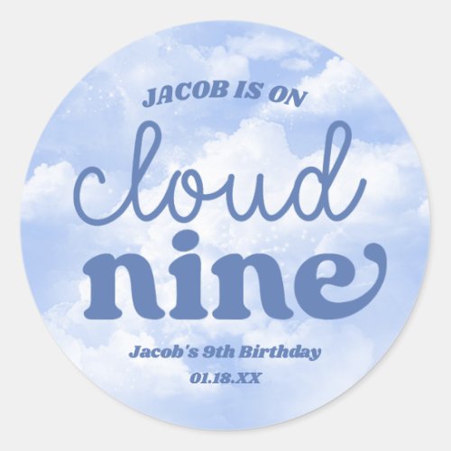 We Are On Cloud Nine Blue 9th Ninth Birthday Party Classic Round Sticker