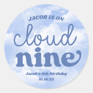 We Are On Cloud Nine Blue 9th Ninth Birthday Party Classic Round Sticker