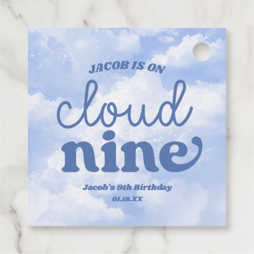 We Are On Cloud Nine Blue 9th Ninth Birthday Party Favor Tags