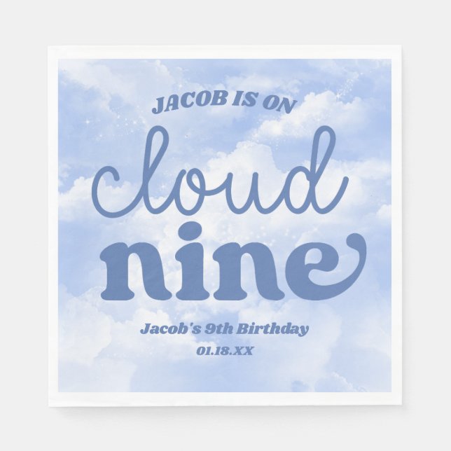 We Are On Cloud Nine Blue 9th Ninth Birthday Party Napkins (Front)