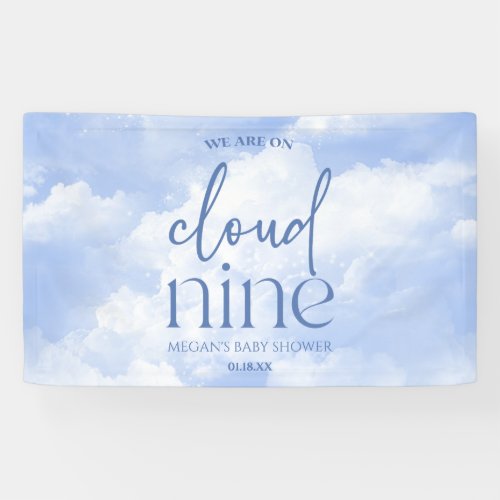 We Are On Cloud Nine Blue Baby Shower Banner