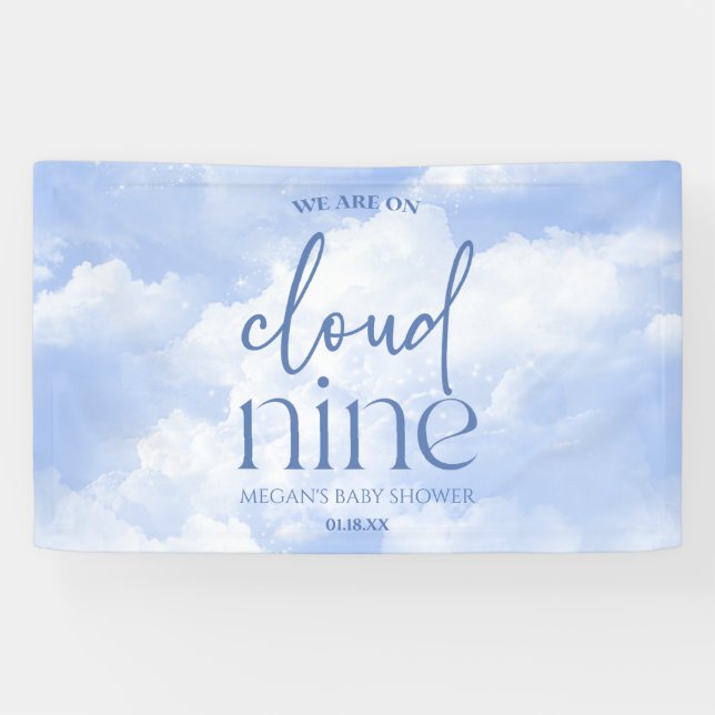 We Are On Cloud Nine Blue Baby Shower Banner (Horizontal)