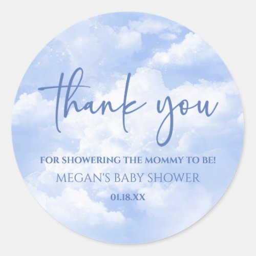 We Are On Cloud Nine Blue Baby Shower Classic Round Sticker
