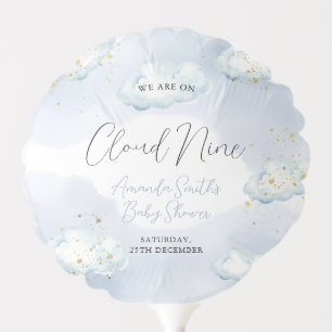 We Are On Cloud Nine Blue Baby Shower Gold Glitter Balloon