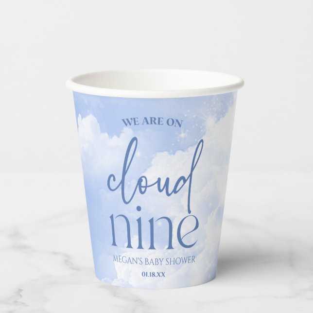 We Are On Cloud Nine Blue Baby Shower Paper Cups (Front)