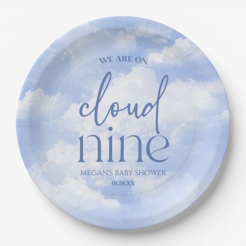 We Are On Cloud Nine Blue Baby Shower Paper Plates