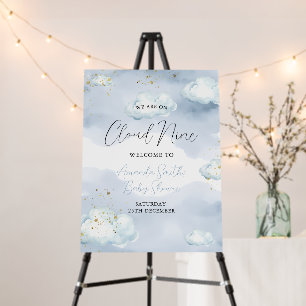 We Are On Cloud Nine Blue Baby Shower Welcome Sign