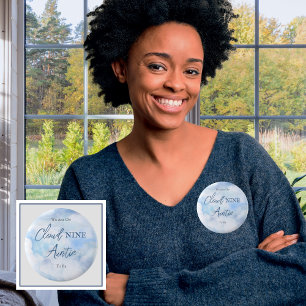 We Are On Cloud Nine Blue Boy Baby Shower Auntie Button