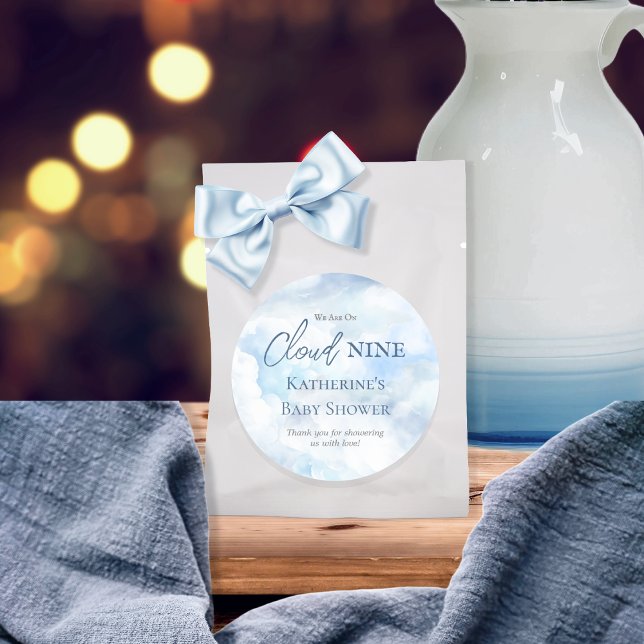 We Are On Cloud Nine Blue Boy Baby Shower Classic Round Sticker ("We Are On Cloud Nine"  Blue Boy Baby Shower Favor Classic Round Sticker)