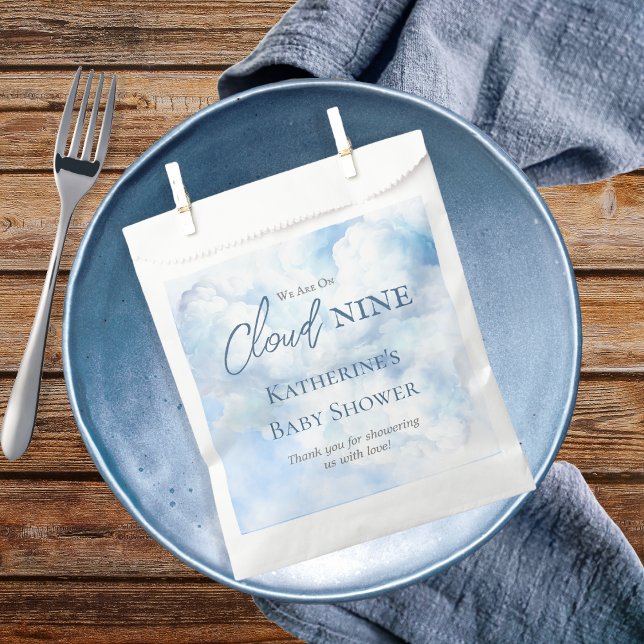 We Are On Cloud Nine Blue Boy Baby Shower Favor Bag ("We Are On Cloud Nine"  Blue Boy Baby Shower Favor Bags)