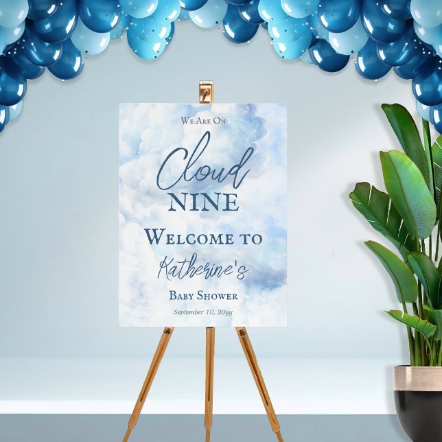 We Are On Cloud Nine Blue Boy Baby Shower Foam Board ("We Are On Cloud Nine"  Blue Boy Baby Shower Foam Board Poster)