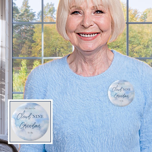 We Are On Cloud Nine Blue Boy Baby Shower Grandma Button ("We Are On Cloud Nine"  Blue Boy Baby Shower Grandma to Be Pinback Button)