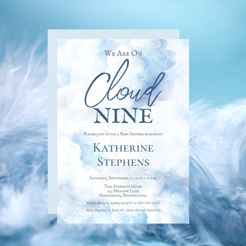 We Are On Cloud Nine Blue Boy Baby Shower Invitation