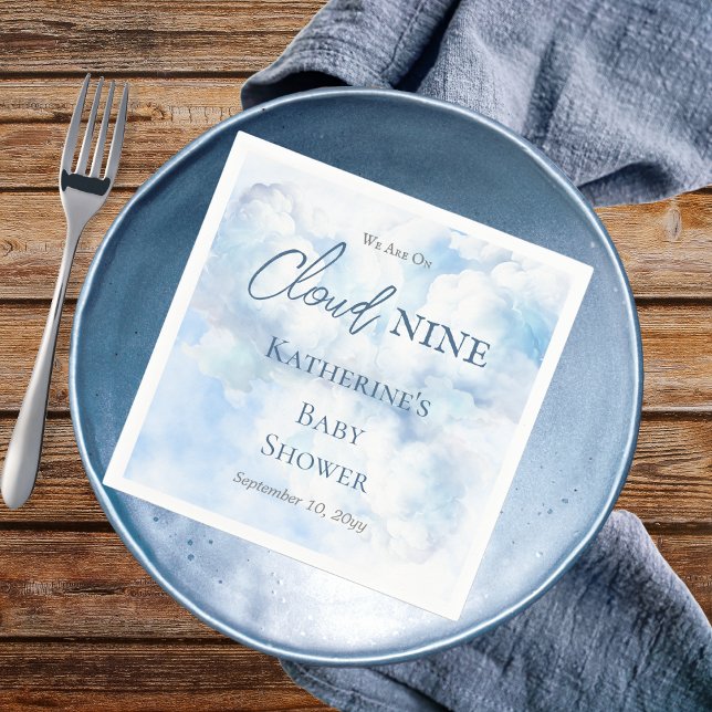 We Are On Cloud Nine Blue Boy Baby Shower Napkins ("We Are On Cloud Nine"  Blue Boy Baby Shower Paper Napkins)