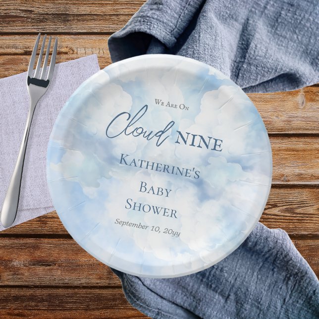 We Are On Cloud Nine Blue Boy Baby Shower Paper Plates ("We Are On Cloud Nine"  Blue Boy Baby Shower Paper Plates)