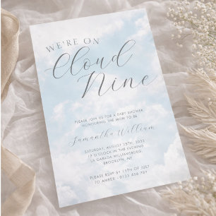 We Are On Cloud Nine Blue Clouds Baby Shower Invitation