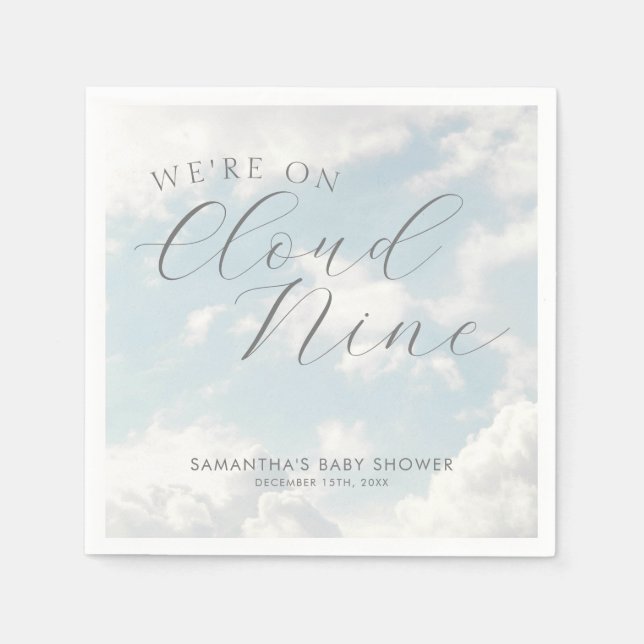 We Are On Cloud Nine Blue Clouds Baby Shower Napkins (Front)