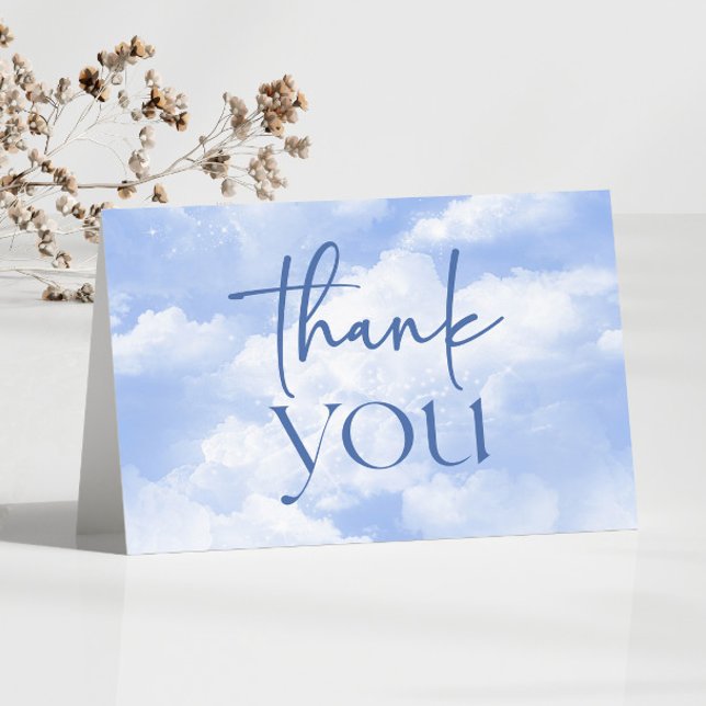 We Are On Cloud Nine Blue Clouds Baby Shower Thank You Card (Creator Uploaded)
