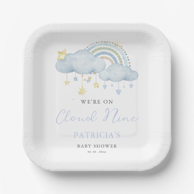 We are on Cloud Nine Boy Baby Shower  Paper Plates (Front)