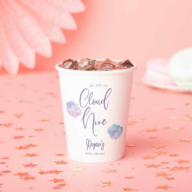 We Are On Cloud Nine Girl Baby Shower Paper Cups (Insitu)