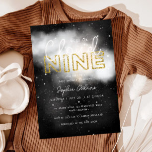 We Are On Cloud Nine Gold Dreamy Baby Shower Invitation